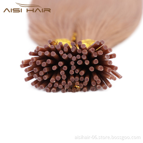 Aisi Hair 10A Unprocessed Color 12# Human Hair Pre Bonded Keratin Double Drawn I Tip Human Hair Extension For Women